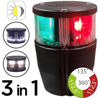 Mantagua LED Dreifarbenlicht / Anker und Blitz Navipro rot/grün/weiß für Boote unter 20m