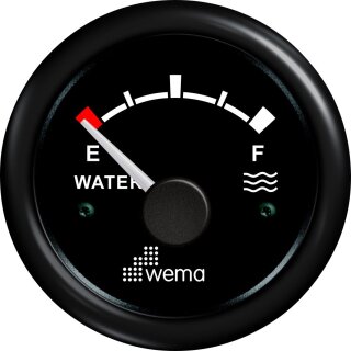 Wema Tankanzeige Wasser schwarz mit schwarzem Ring 12V/24V, 0-190 Ohm 110310 /  21345001