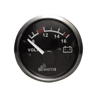 Wema 12V-Batterie Anzeige (Voltmeter) schwarz mit silbernem Ring 52mm 110630
